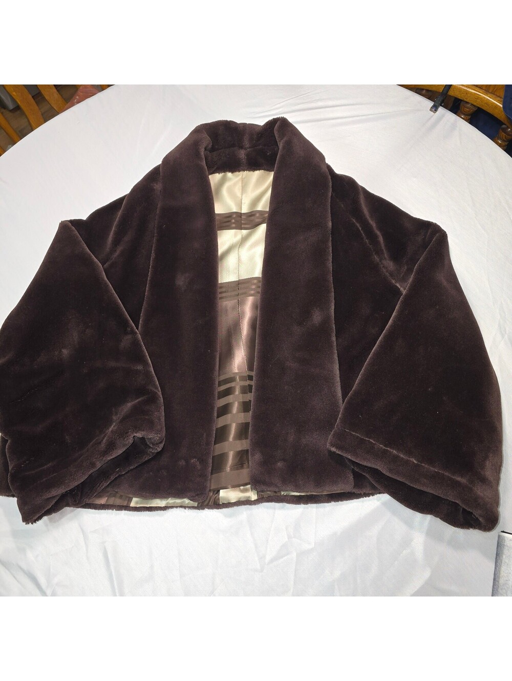 Vintage Y2K Aesthetic Plush Faux Fur Crop Jacket Brown Open Front Shrug Coat XL